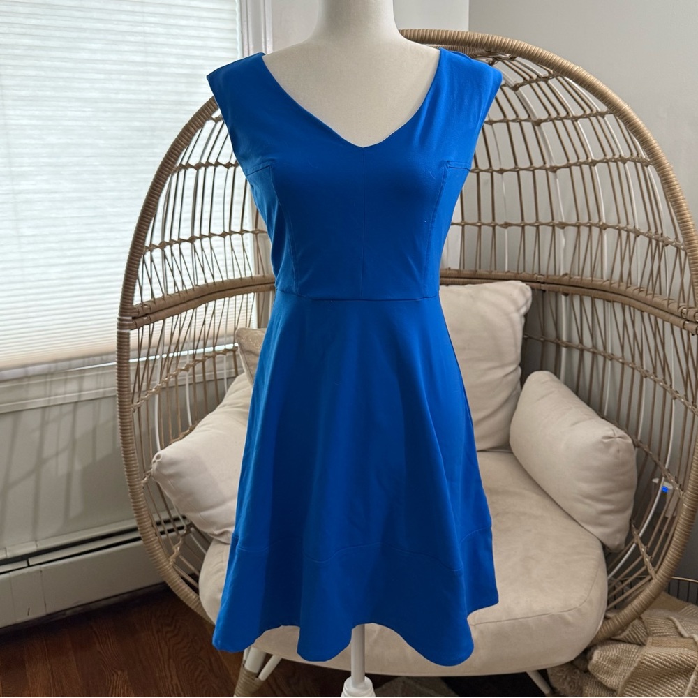Cynthia Rowley Blue Fit & Flare Dress Sleeveless V-Neck XS Classic Office